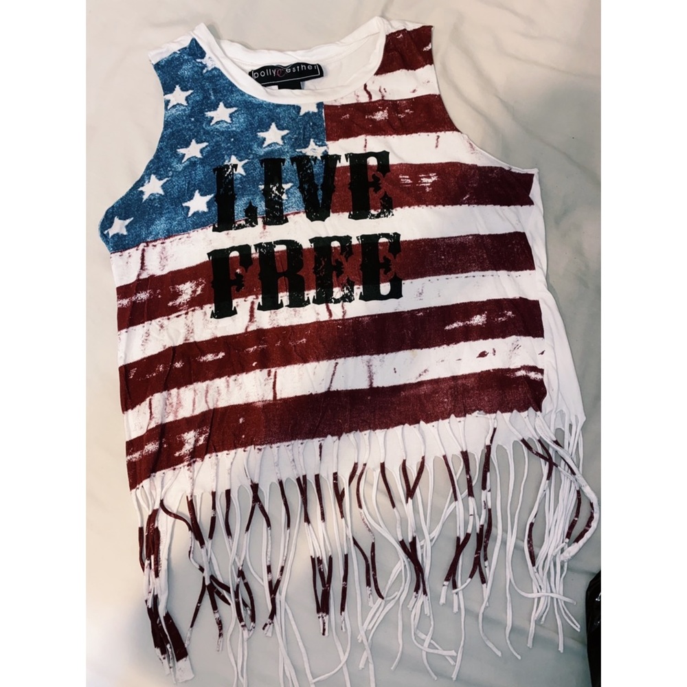 Polly & Esther Womens Fringe Graphic Crop Top